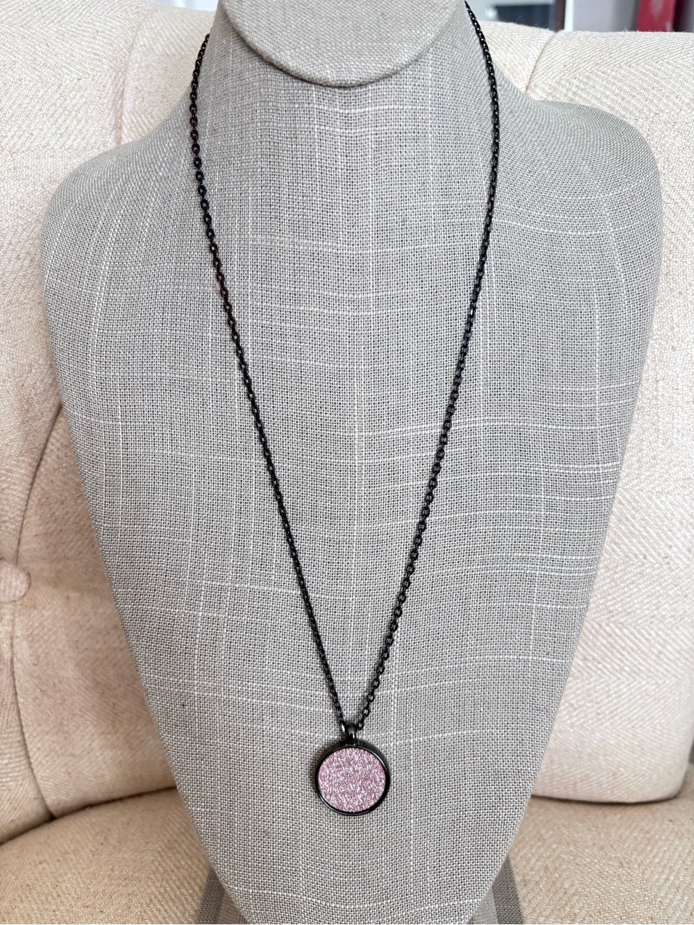 Ann Taylor LOFT Women's Double Sided Glitter Pink Grey Pendant Chain Necklace